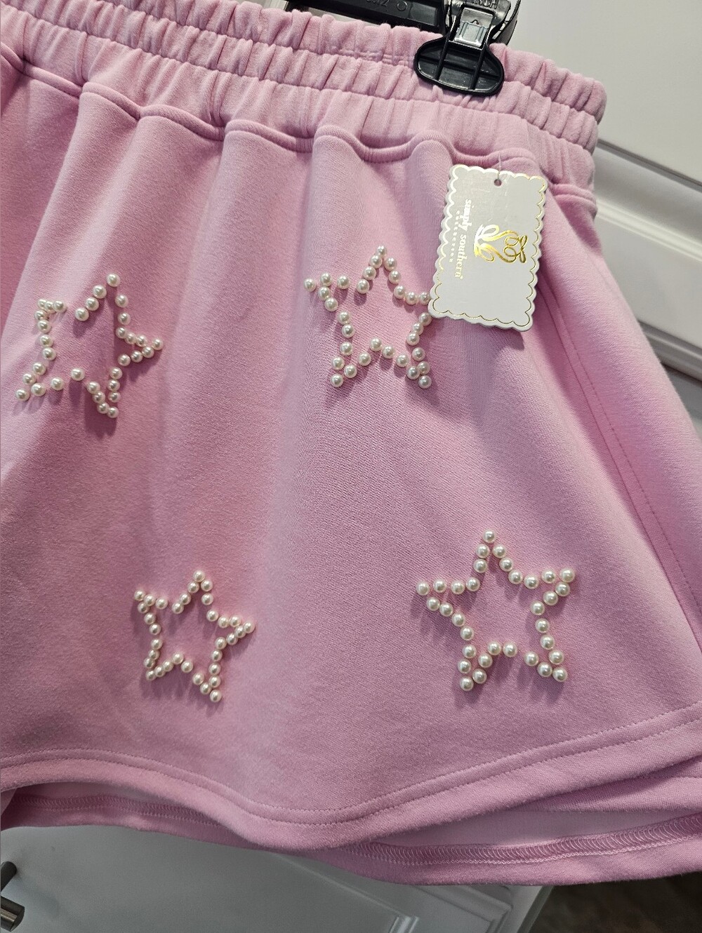 BOUTIQUE SALE!Simply Southern Embellished Pink Women's Skort - Pearl Star Accent - Picture 3 of 12